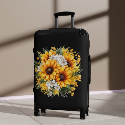 Floral sunflower daisy suitcase, a stylish and enduring travel companion. Crafted with vibrant sunflower and daisy designs, it's the perfect luggage for those who seek elegance on the go.