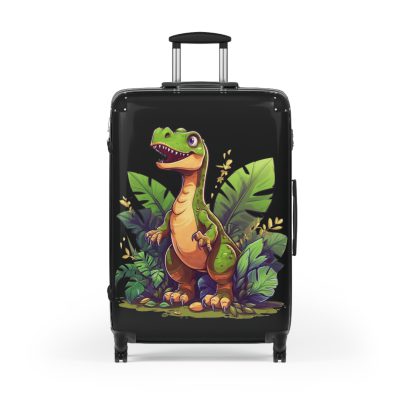 Whimsical cartoon dinosaur suitcase, perfect for travel enthusiasts. Vibrant design and durable build make it a delightful and practical travel companion.