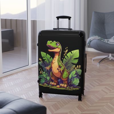 Whimsical cartoon dinosaur suitcase, perfect for travel enthusiasts. Vibrant design and durable build make it a delightful and practical travel companion.