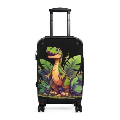 Whimsical cartoon dinosaur suitcase, perfect for travel enthusiasts. Vibrant design and durable build make it a delightful and practical travel companion.