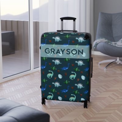 Dinosaur Custom Suitcase - Unleash your style with a personalized travel companion adorned with roaring dinosaurs.