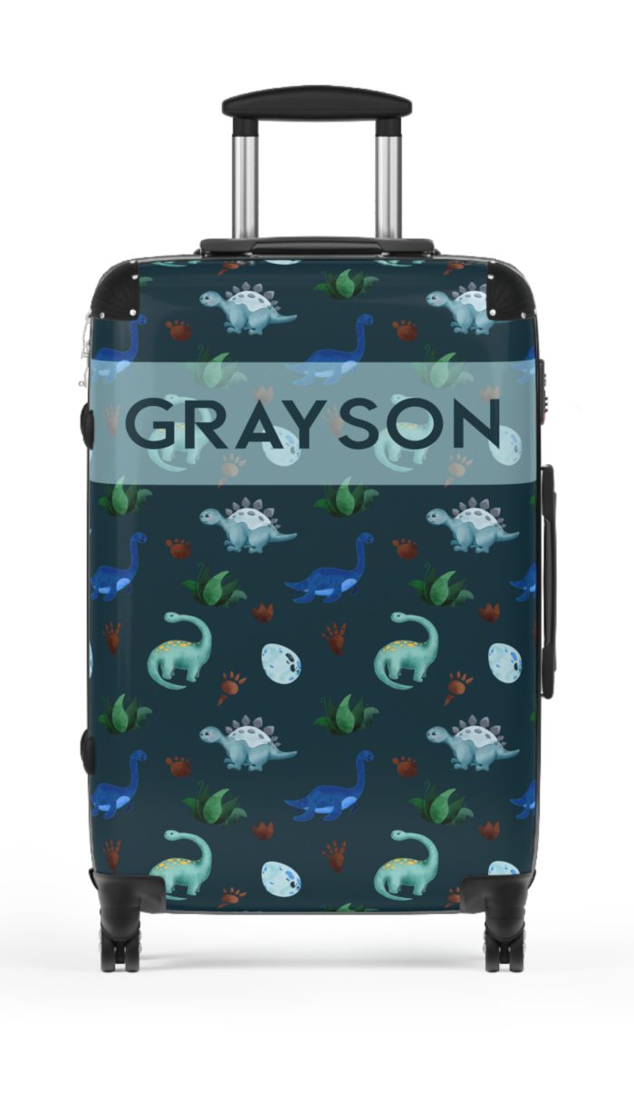 Dinosaur Custom Suitcase - Unleash your style with a personalized travel companion adorned with roaring dinosaurs.