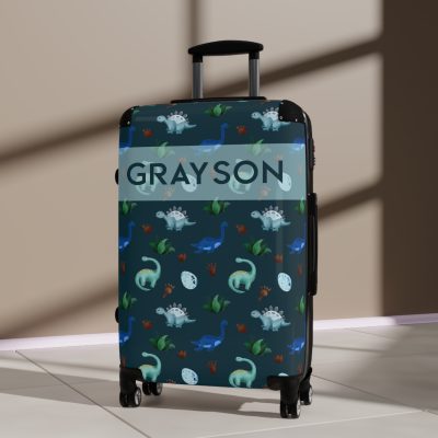 Dinosaur Custom Suitcase - Unleash your style with a personalized travel companion adorned with roaring dinosaurs.