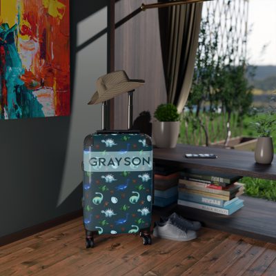 Dinosaur Custom Suitcase - Unleash your style with a personalized travel companion adorned with roaring dinosaurs.