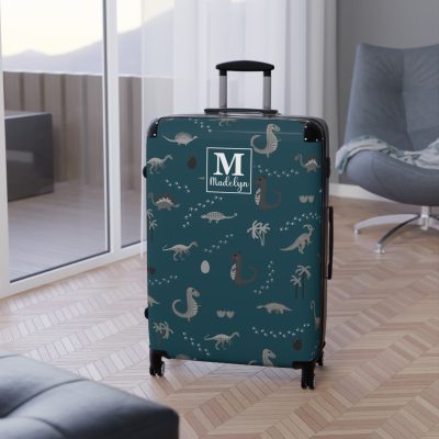 Dinosaur Custom Suitcase - Unleash your style with a personalized travel companion adorned with roaring dinosaurs.