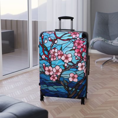 Stained Glass Flower Suitcase - A travel masterpiece adorned with vibrant, stained glass-inspired floral patterns for an artistic touch.