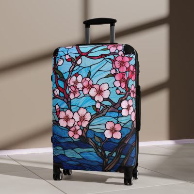 Stained Glass Flower Suitcase - A travel masterpiece adorned with vibrant, stained glass-inspired floral patterns for an artistic touch.