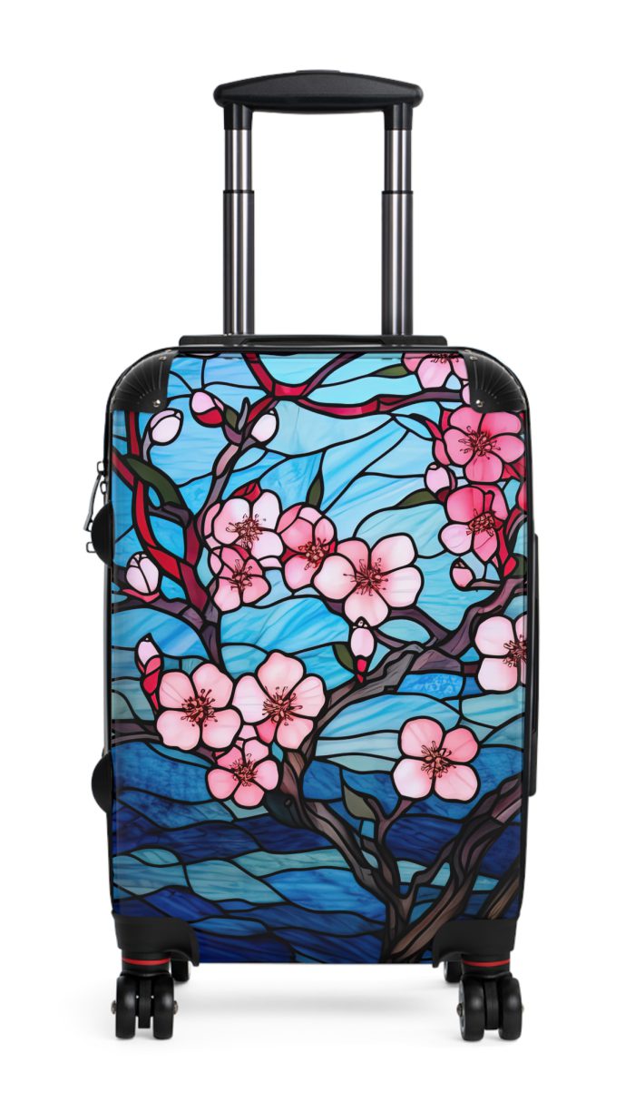 Stained Glass Flower Suitcase - A travel masterpiece adorned with vibrant, stained glass-inspired floral patterns for an artistic touch.