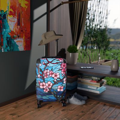 Stained Glass Flower Suitcase - A travel masterpiece adorned with vibrant, stained glass-inspired floral patterns for an artistic touch.