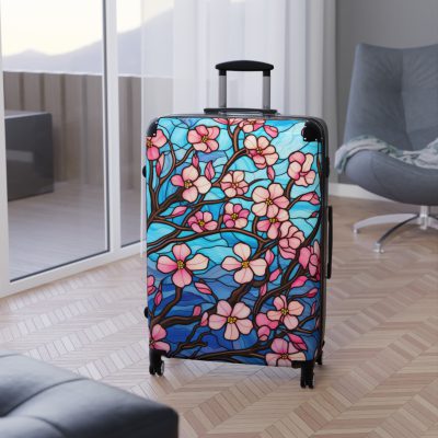 Stained Glass Flower Suitcase - A travel masterpiece adorned with vibrant, stained glass-inspired floral patterns for an artistic touch.