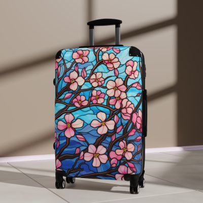 Stained Glass Flower Suitcase - A travel masterpiece adorned with vibrant, stained glass-inspired floral patterns for an artistic touch.