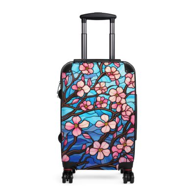 Stained Glass Flower Suitcase - A travel masterpiece adorned with vibrant, stained glass-inspired floral patterns for an artistic touch.