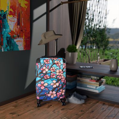 Stained Glass Flower Suitcase - A travel masterpiece adorned with vibrant, stained glass-inspired floral patterns for an artistic touch.