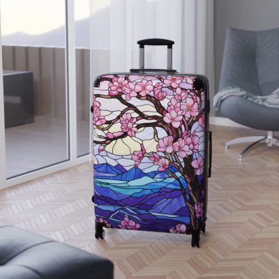 Stained Glass Flower Suitcase - A travel masterpiece adorned with vibrant, stained glass-inspired floral patterns for an artistic touch.