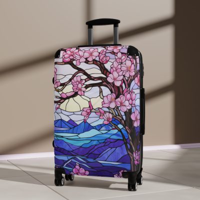 Stained Glass Flower Suitcase - A travel masterpiece adorned with vibrant, stained glass-inspired floral patterns for an artistic touch.