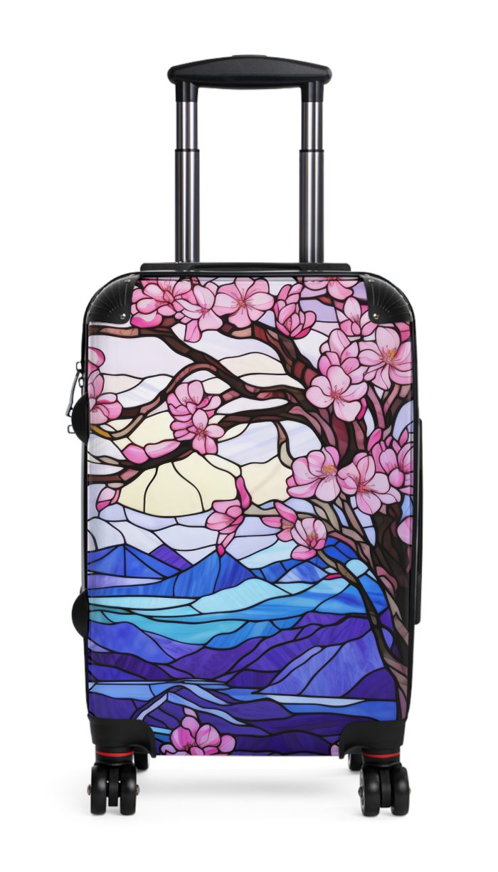 Stained Glass Flower Suitcase - A travel masterpiece adorned with vibrant, stained glass-inspired floral patterns for an artistic touch.