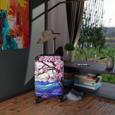 Stained Glass Flower Suitcase - A travel masterpiece adorned with vibrant, stained glass-inspired floral patterns for an artistic touch.