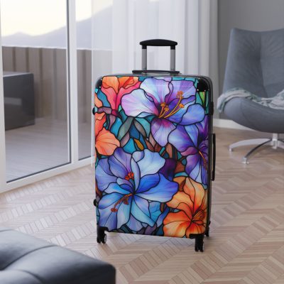 Stained Glass Flower Suitcase - A travel masterpiece adorned with vibrant, stained glass-inspired floral patterns for an artistic touch.