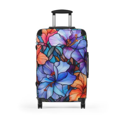 Stained Glass Flower Suitcase - A travel masterpiece adorned with vibrant, stained glass-inspired floral patterns for an artistic touch.