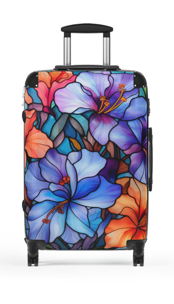 Stained Glass Flower Suitcase - A travel masterpiece adorned with vibrant, stained glass-inspired floral patterns for an artistic touch.