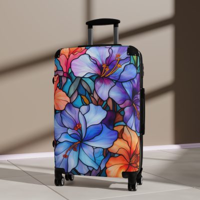 Stained Glass Flower Suitcase - A travel masterpiece adorned with vibrant, stained glass-inspired floral patterns for an artistic touch.