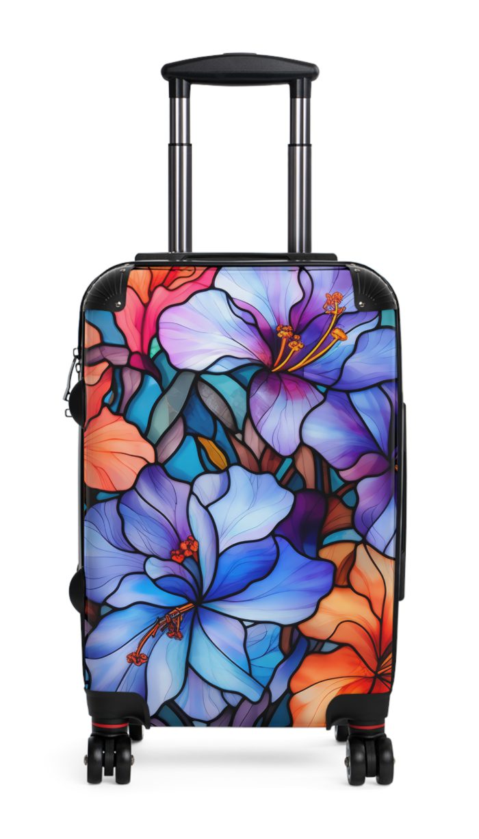 Stained Glass Flower Suitcase - A travel masterpiece adorned with vibrant, stained glass-inspired floral patterns for an artistic touch.