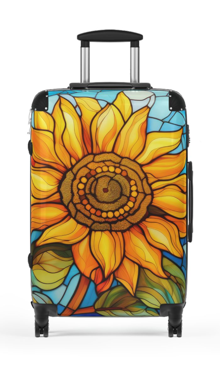 Stained Glass Flower Suitcase - A travel masterpiece adorned with vibrant, stained glass-inspired floral patterns for an artistic touch.