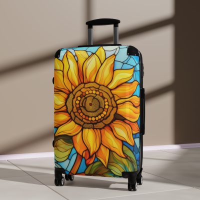 Stained Glass Flower Suitcase - A travel masterpiece adorned with vibrant, stained glass-inspired floral patterns for an artistic touch.