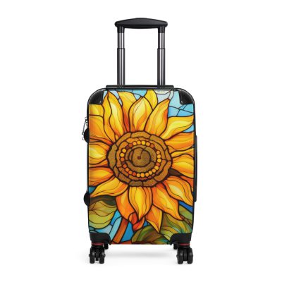 Stained Glass Flower Suitcase - A travel masterpiece adorned with vibrant, stained glass-inspired floral patterns for an artistic touch.