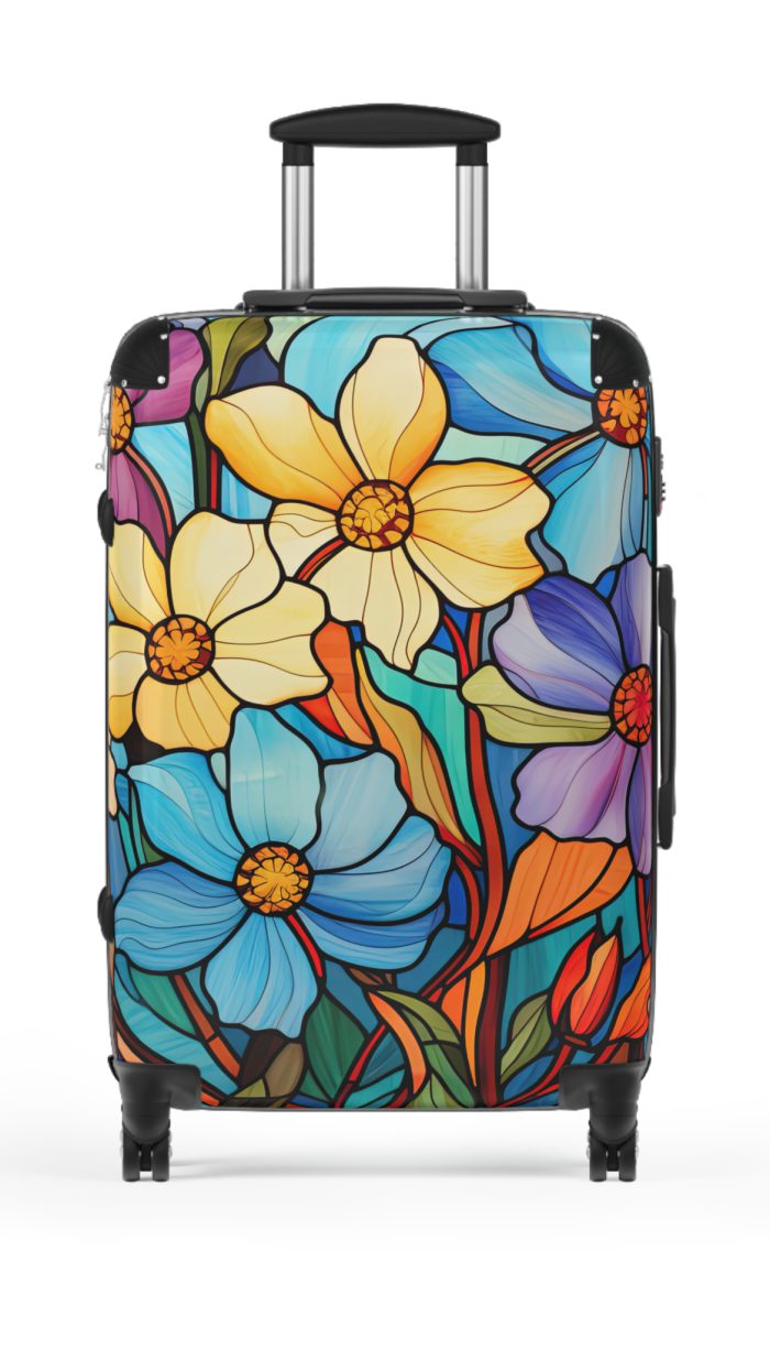 Stained Glass Flower Suitcase - A travel masterpiece adorned with vibrant, stained glass-inspired floral patterns for an artistic touch.