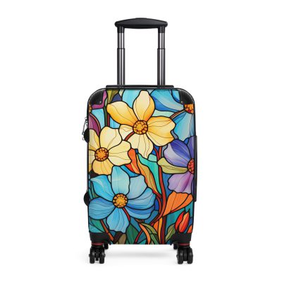 Stained Glass Flower Suitcase - A travel masterpiece adorned with vibrant, stained glass-inspired floral patterns for an artistic touch.