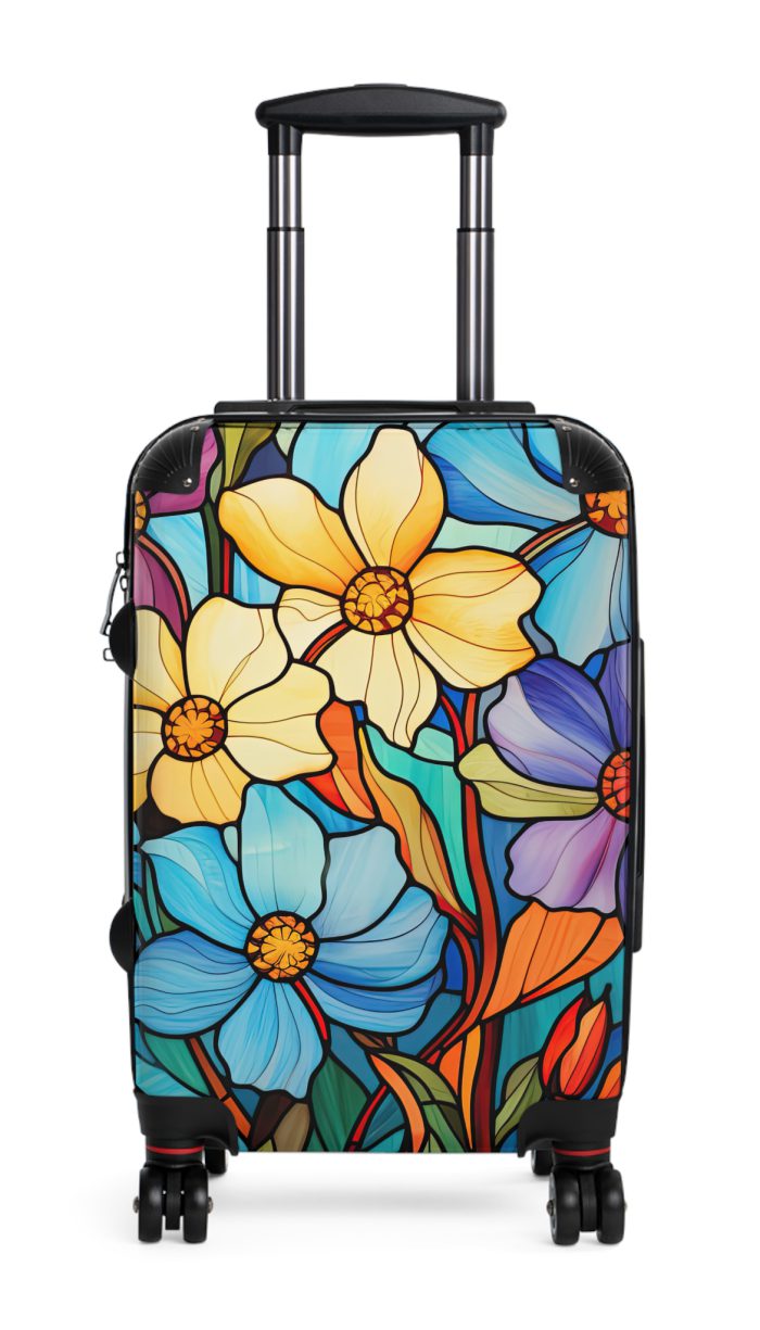 Stained Glass Flower Suitcase - A travel masterpiece adorned with vibrant, stained glass-inspired floral patterns for an artistic touch.