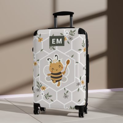 Custom Bee Suitcase - A personalized suitcase adorned with a bee-themed design, perfect for travelers who want to make a buzz with their luggage.