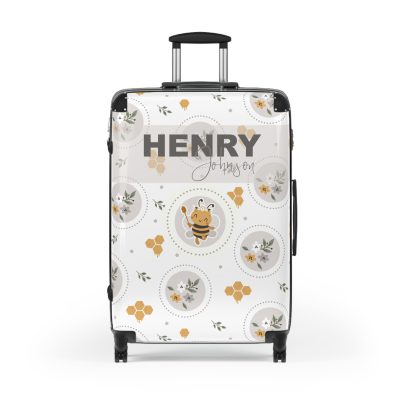 Custom Bee Suitcase - A personalized suitcase adorned with a bee-themed design, perfect for travelers who want to make a buzz with their luggage.