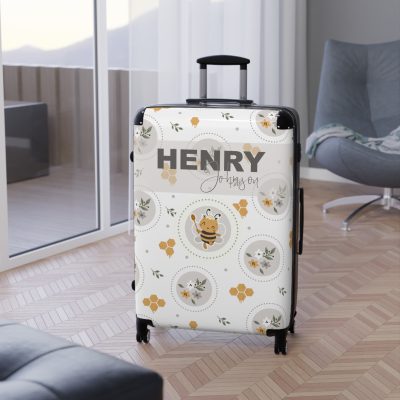 Custom Bee Suitcase - A personalized suitcase adorned with a bee-themed design, perfect for travelers who want to make a buzz with their luggage.