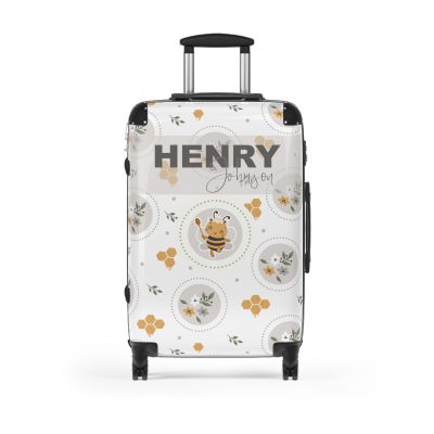 Custom Bee Suitcase - A personalized suitcase adorned with a bee-themed design, perfect for travelers who want to make a buzz with their luggage.