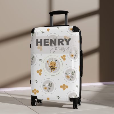 Custom Bee Suitcase - A personalized suitcase adorned with a bee-themed design, perfect for travelers who want to make a buzz with their luggage.