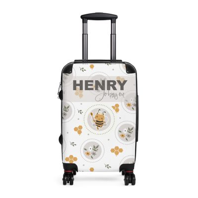 Custom Bee Suitcase - A personalized suitcase adorned with a bee-themed design, perfect for travelers who want to make a buzz with their luggage.