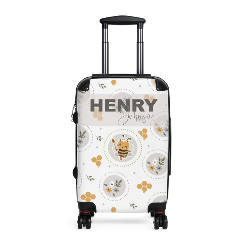 Custom Bee Suitcase - A personalized suitcase adorned with a bee-themed design, perfect for travelers who want to make a buzz with their luggage.