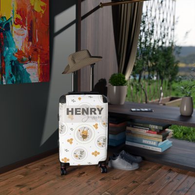 Custom Bee Suitcase - A personalized suitcase adorned with a bee-themed design, perfect for travelers who want to make a buzz with their luggage.