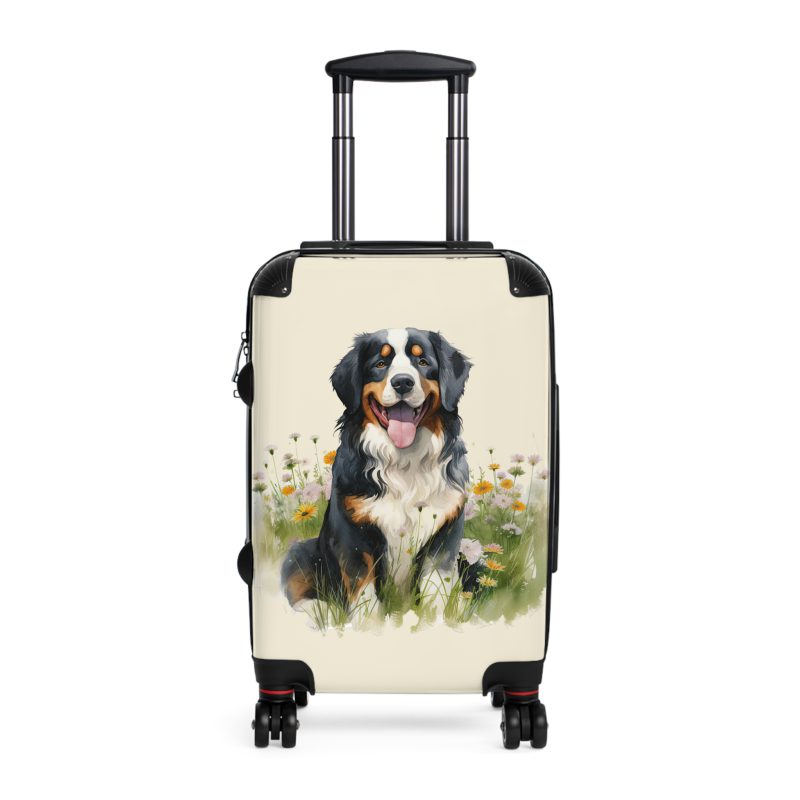 Alpine Bernese Mountain suitcase, a durable and charming travel companion. Crafted with Bernese Mountain designs, it's the perfect luggage for mountain enthusiasts on the go.