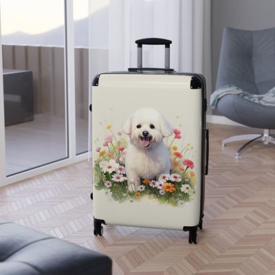 Fluffy Bichon Frise suitcase, a durable and charming travel companion. Crafted with Bichon Frise designs, it's the perfect luggage for Bichon Frise enthusiasts on the go.