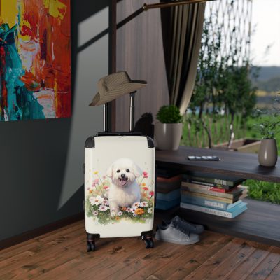 Fluffy Bichon Frise suitcase, a durable and charming travel companion. Crafted with Bichon Frise designs, it's the perfect luggage for Bichon Frise enthusiasts on the go.