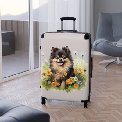 Chic Black Tan Pomeranian suitcase, a durable and fashionable travel companion. Crafted with Black Tan Pomeranian designs, it's the perfect luggage for Pomeranian enthusiasts on the go.