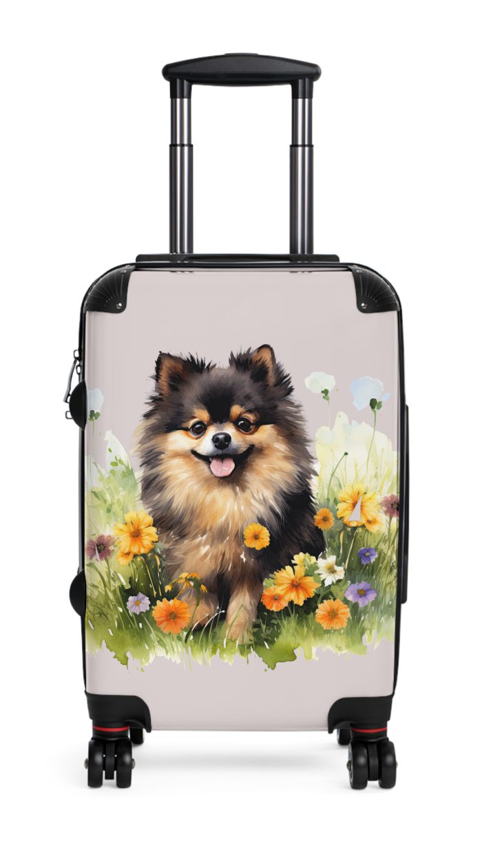 Chic Black Tan Pomeranian suitcase, a durable and fashionable travel companion. Crafted with Black Tan Pomeranian designs, it's the perfect luggage for Pomeranian enthusiasts on the go.