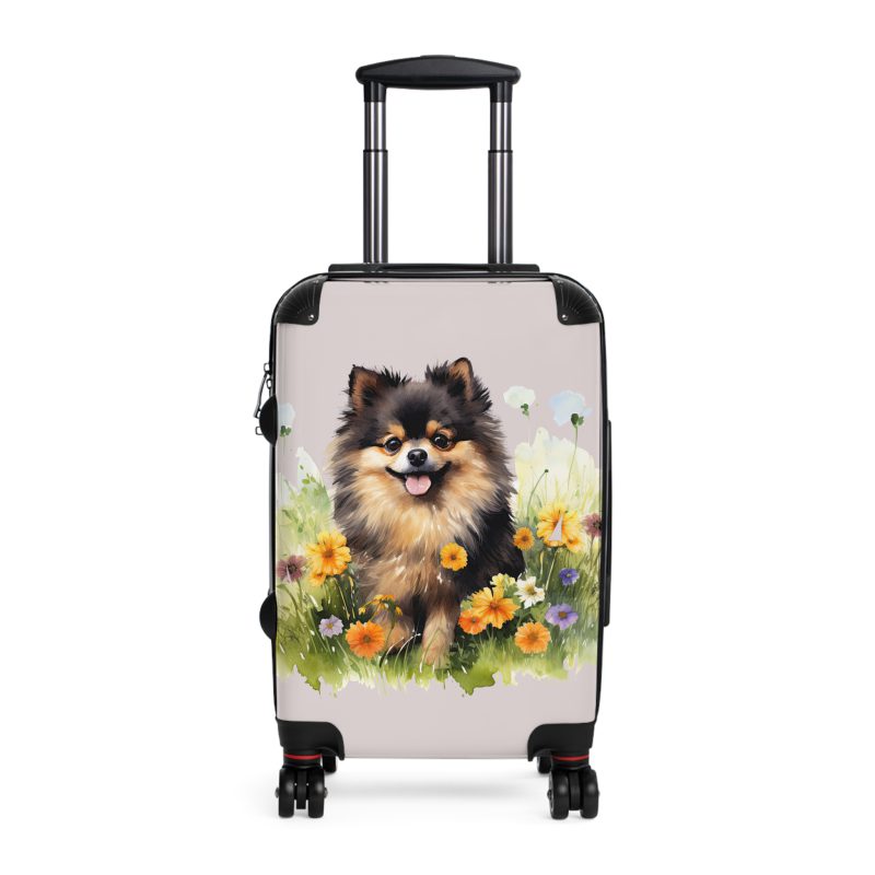 Chic Black Tan Pomeranian suitcase, a durable and fashionable travel companion. Crafted with Black Tan Pomeranian designs, it's the perfect luggage for Pomeranian enthusiasts on the go.