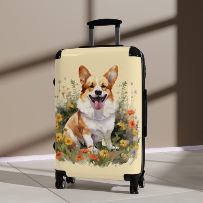 Whimsical Corgi suitcase, a durable and delightful travel companion. Crafted with Corgi designs, it's perfect for enthusiasts on the go.