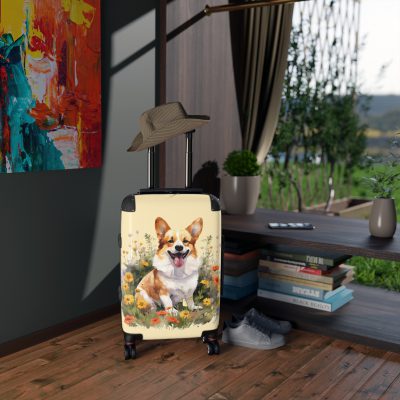 Whimsical Corgi suitcase, a durable and delightful travel companion. Crafted with Corgi designs, it's perfect for enthusiasts on the go.