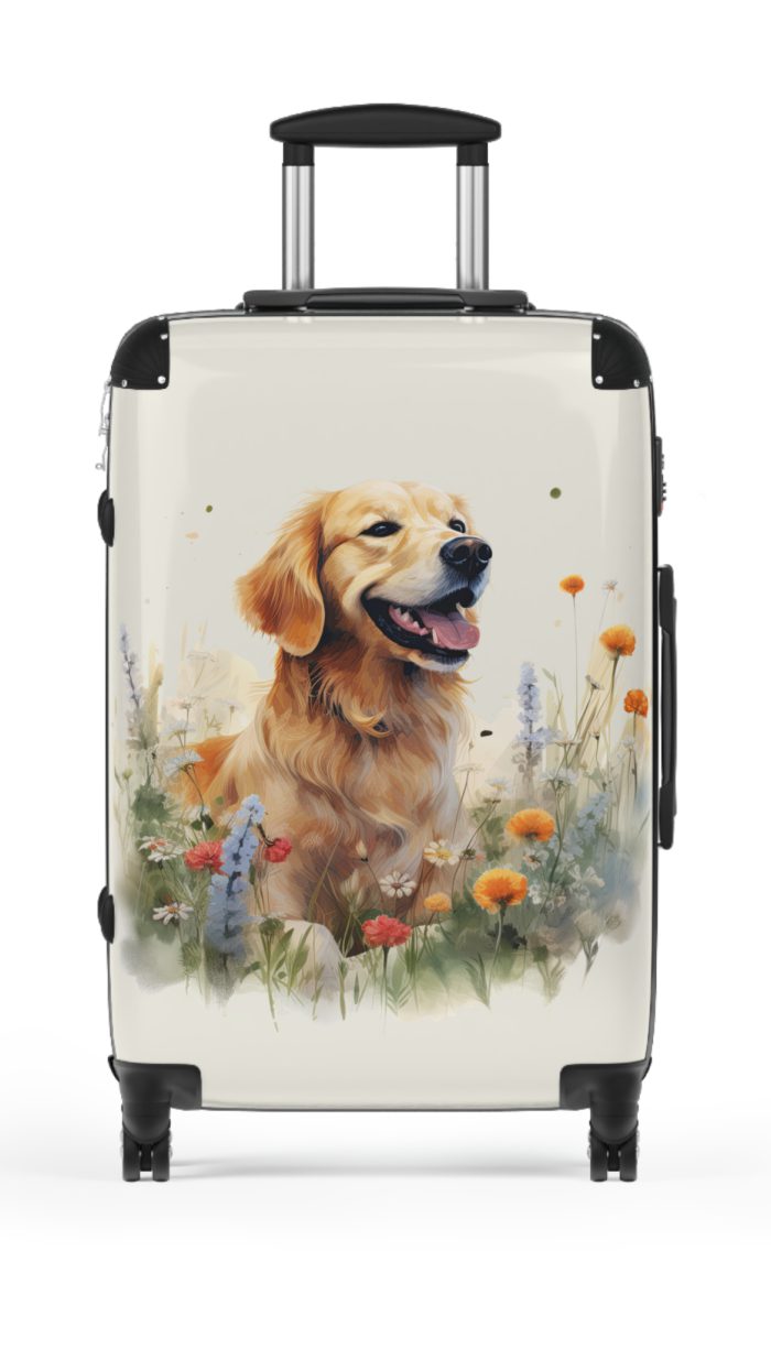 Joyful Golden Retriever suitcase, a durable and delightful travel companion. Crafted with Golden Retriever designs, it's perfect for enthusiasts on the go.