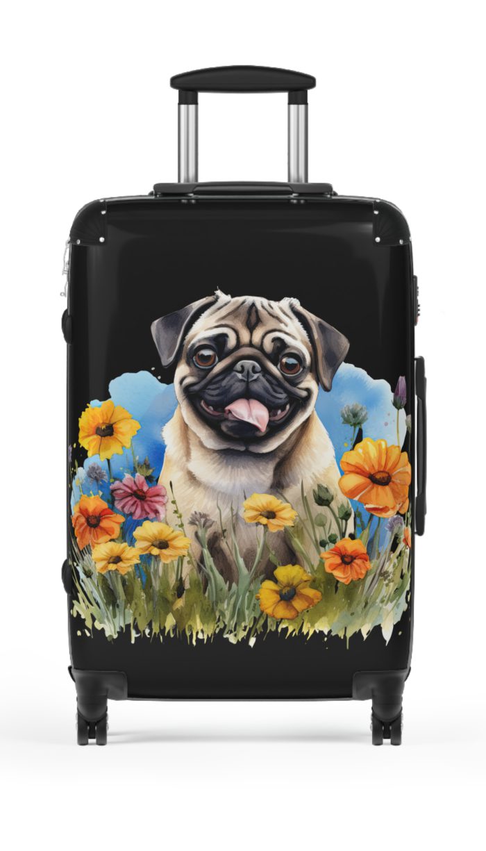 Charming Pug suitcase, a durable and delightful travel companion. Crafted with Pug designs, it's perfect for enthusiasts on the go.